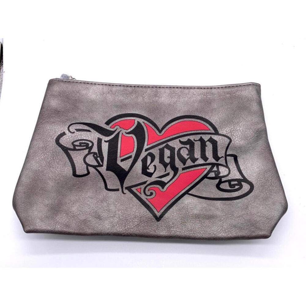 KVD Kat Von D‎ New Vegan Large Pewter/Gray Makeup Bag Pouch Case Charm 12"x8"x1"